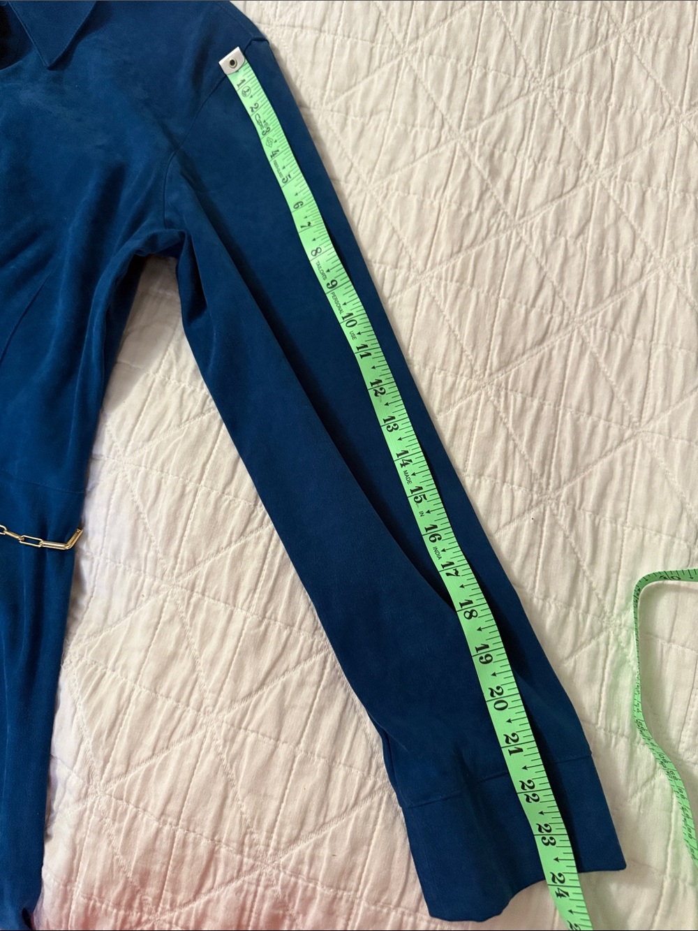 iCE Brand Vintage Teal Blue Button-Front Long Sleeve Dress with Chain Belt - 10 - Picture 7 of 8